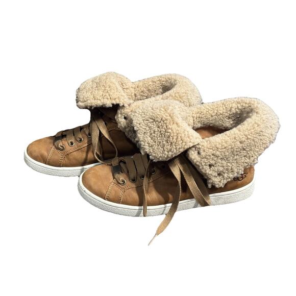 Ugg Starlyn Shearling High-top Sneaker In Chestnut Leather Size 8.5 Tan LEather - Picture 1 of 12